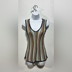 Ecru Multicolor Striped V-Neck 100% Rayon Top Women’s Size XS